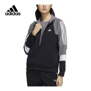 アディダス adidas ルーズフィット カラーブロック ダブルニット トラックトップ BUJ51 IA5211 ブラック/グレーフォー レディース 2023春夏モデル ジャージ｜esports