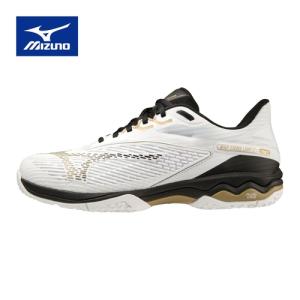 ミズノ MIZUNO ウエーブエクシードライト 2 SW OC オムニ クレー 砂入り人工芝 61GB2319 09 ホワイト×ゴールド×ブラック メンズ レディース テニスシューズ｜esports