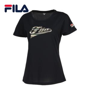 フィラ FILA アップリケTシャツ VL2696 08 ブラック レディース 半袖Tシャツ トップス 吸水 速乾 UVカット スポーツウェア テニス バドミントン テニスウェア｜esports