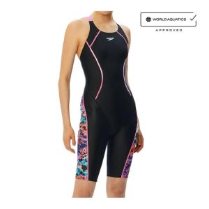 スピード speedo フレックスシグマカイセミオープンバックニースキン SCW12353F OB オレンジ×ブルー レディース 女性用競泳水着 競技用 スイムウェア FINA承認｜esports