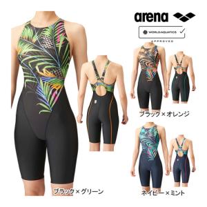 アリーナ arena レーシングワンピーススパッツ オープンバック ハーフレッグ ARN-4064W レディース 2024春夏モデル FINAマーク FINA承認 WA承認 AQUA｜esports