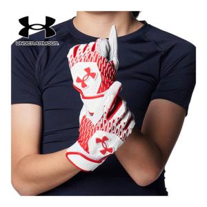 アンダーアーマー UNDER ARMOUR クリーンアップ バッティンググローブ 両手用 1384753 102 ホワイト/レッド/レッド キッズ 野球ウェア ソフトボール 手袋の商品画像