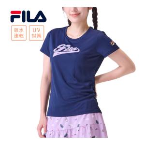 フィラ FILA ファザープリントロゴアップリケ バックホールメッシュ Tシャツ VL2926 20 フィラネイビー レディース 2024秋冬モデル テニスウェア 硬式 軟式