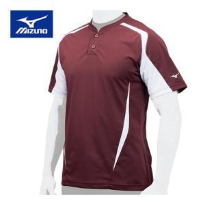 ミズノ MIZUNO グローバルエリート ベースボールシャツ 12JC7L07 63 エンジ×ホワイト メンズ レディース 半袖 Tシャツ ハーフボタン 小衿 トップス ウェア｜esports