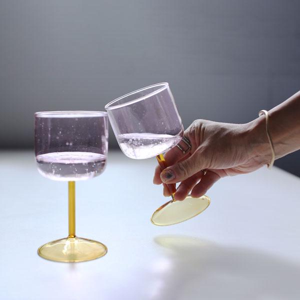 【HAY】TINT WINEGLASS SET OF 2（Pink and yellow）54122...