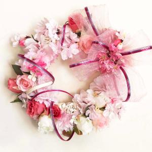さくら満開の 春のリース　手作り ハンドメイドリース fw-15
