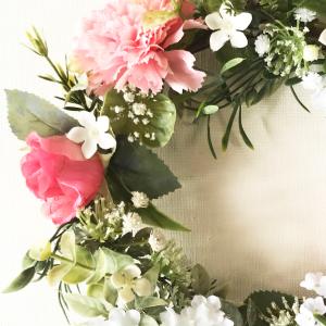 カーネーションと薔薇の ハンドメイドリース飾り...の詳細画像1