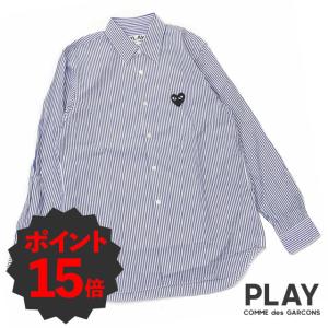 新品 プレイ コムデギャルソン PLAY COMME des GARCONS MENS BLACK HEART STRIPE L/S SHIRT 長袖シャツ BLUE ブルー 青 216001645034 TOPS｜essense