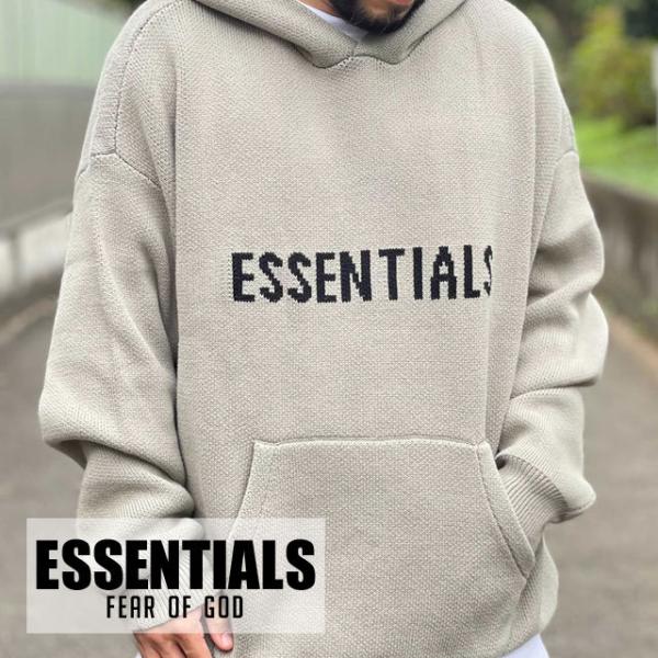新品 エッセンシャルズ ESSENTIALS LOGO KNIT HOODY ロゴ ニット プルオー...