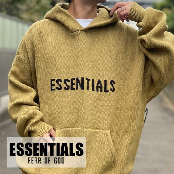 新品 エッセンシャルズ ESSENTIALS LOGO KNIT HOODY ロゴ ニット プルオー...
