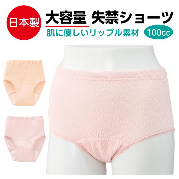 【大容量】日本製 リップル 女性用 失禁ショーツ〈2色2枚組〉100cc 安心ショーツ  失禁パンツ...