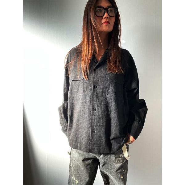 HUNIT エイチユニット C/L check open collar long sleeves s...