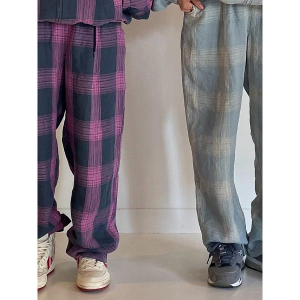VOO ヴォー BIG CHECK EZ SLACKS ビッグチェックイージースラックス リネンパン...