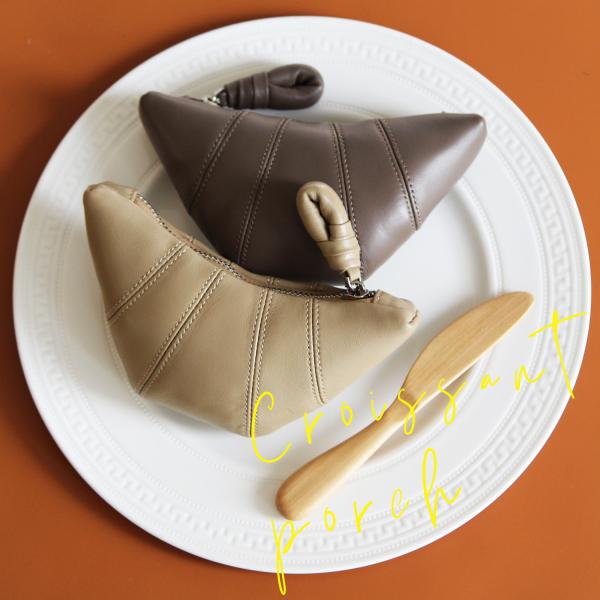 ポーチ 牛革 クロワッサン クロワッサン型 小物入れ 本牛革 誕生日プレゼント 女性 20代 30代...