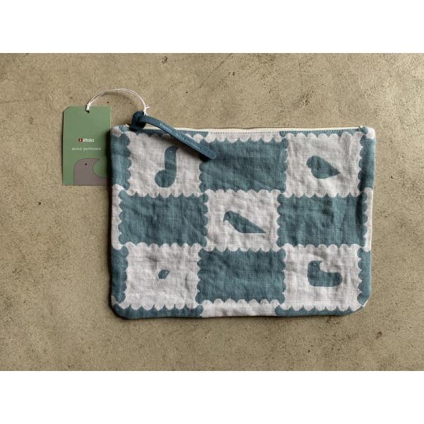 2020年第1弾 Iittala×mina perhonen ポーチM ホワイト&amp;ブルー コラボ ク...