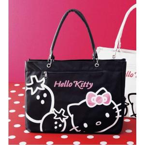 HeLLo Kitty ハローキティ ストロベリートートバッグ/鞄 〔マチ・ポケット付き〕 ブラック(黒)｜estim