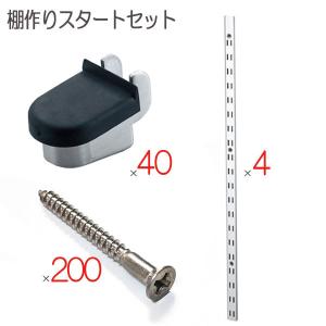 棚柱 棚受け 取付ビス ステンレス 重量用 ガラス棚板対応セット品 棚作りスタートセット品 棚柱4本 棚受け金具40個 取付ビス200本 目盛り付 棚作り｜estoah