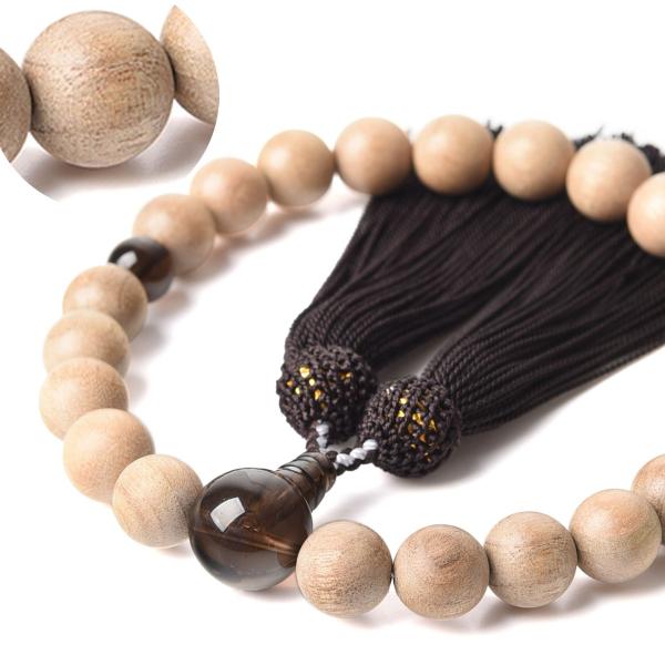数珠 男性 男性用 12mm 樟木 茶水晶 しょうぼく 楠 くすのき 天然木 数珠入れ 特典付 念珠...