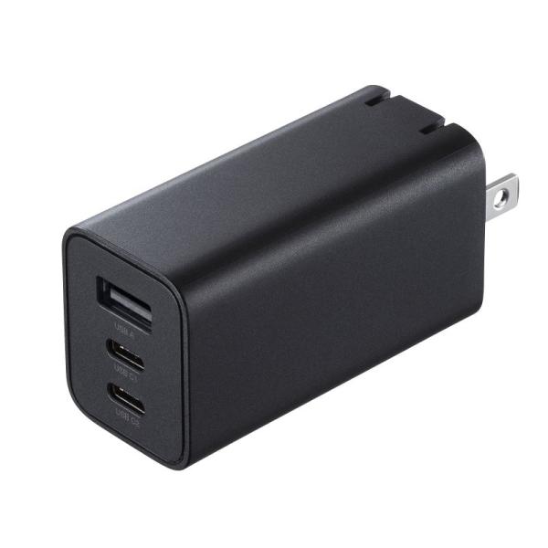 USB PD対応AC充電器 PD65W Type-C×2＋Type-A×1 ACA-PD95BK サ...