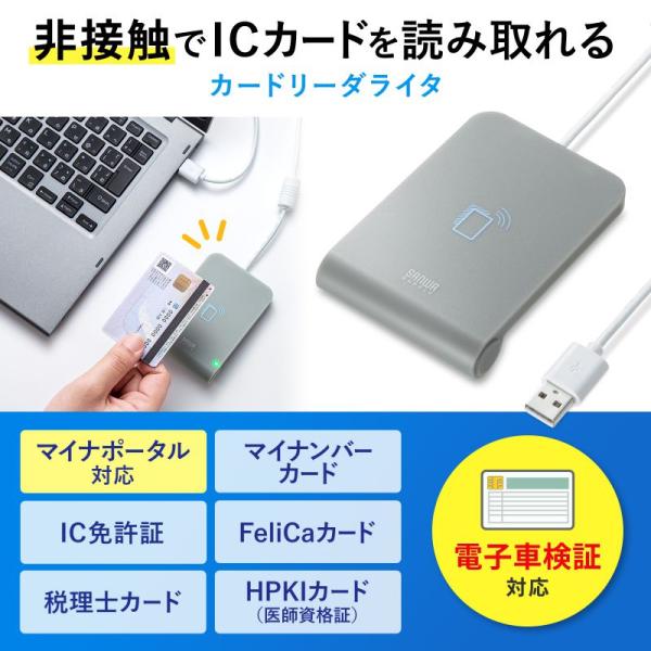 ICカードリーダー 非接触型 かざすだけ パソコンで確定申告 電子車検証 HPKIカード e-TAX...