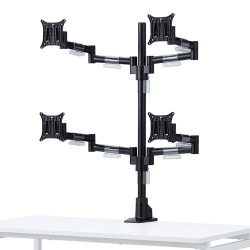 訳あり新品 モニタアーム 4画面 左右可動 支柱取付 ケーブルホルダー付 クランプ式 グロメット式 ...