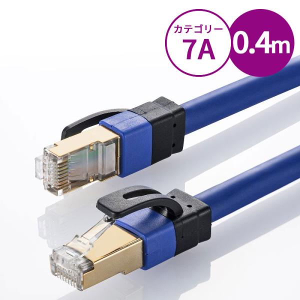 訳あり新品 LANケーブル 0.4m cat7a カテゴリー7A 高速 stp ストレート ブルー ...