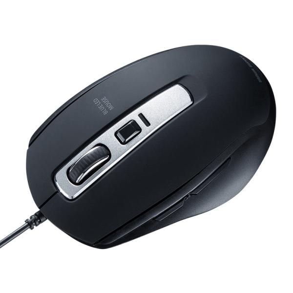 訳あり新品 マウス 有線 静音 ブルーLED 5ボタン 高感度 ブラック 中型 MA-BL163BK...