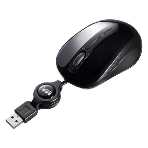 訳あり新品 抗菌 巻取り式マウス 静音 有線 ブルーLED 3ボタン USB A接続 ブラック MA...