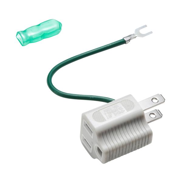 訳あり新品 3P→2P変換アダプタ アース付き 絶縁カバー付き グレー  TAP-AD8GY サンワ...