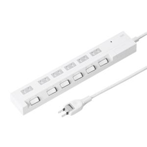 訳あり 節電タップ 2P 6個口 2m 個別スイッチ ホコリ防止シャッター付