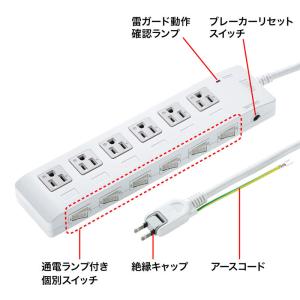 訳あり新品 電源タップ 3P 6個口 2m 省...の詳細画像4