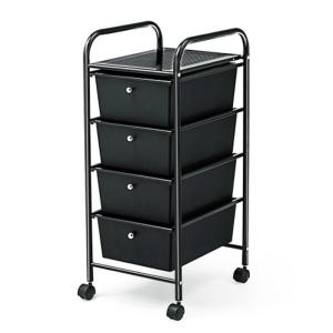 引き出しワゴン 4段 キャスター付 収納 キャビネット プラスチック ブラック 幅32cm 奥行39cm EEX-DWG01BK