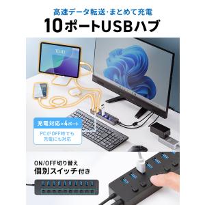 USBハブ 10ポート ACアダプタ付 個別ス...の詳細画像1