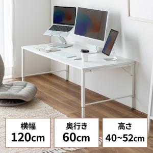 ローデスク ローテーブル 高さ調整 5段階調整 幅120cm 奥行60cm タップ受け パソコンデスク ホワイト EZ1-DESKL017W｜イーサプライ ヤフー店