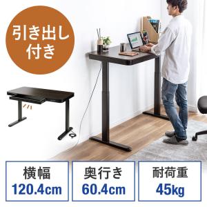 昇降デスク 電動式 引き出し付き スタンディングデスク 幅120cm 奥行60cm 高さメモリー機能 充電用USBポート付き 濃いブラウン EZ1-ERD039M｜esupply