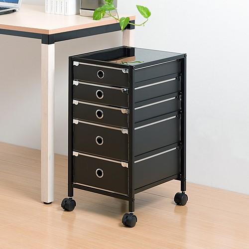 デスクワゴン サイドワゴン 引き出しワゴン 5段 キャスター付 PCワゴン 収納 キャビネット ガラ...