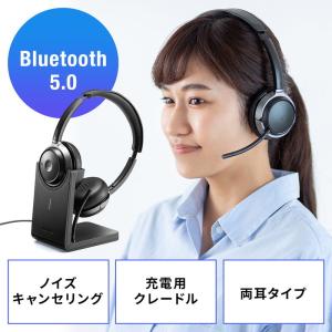 Bluetoothヘッドセット ワイヤレスヘッドセット 両耳タイプ オーバーヘッド 全指向性マイク 在宅勤務 コールセンター EZ4-BTSH018BK｜esupply