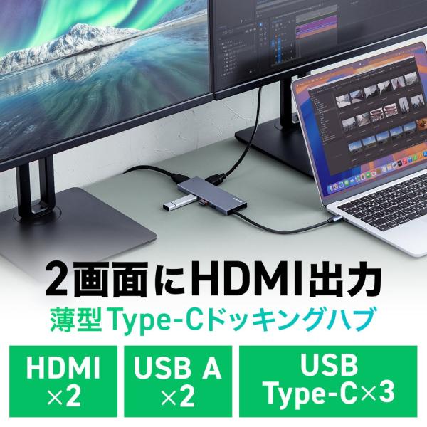 USB-C モバイルドッキングステーション 7-in-1 HDMI 4K/30Hz 2画面 PD10...