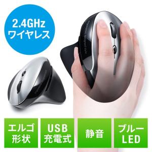 エルゴノミクスマウス ワイヤレス 無線 充電式 ブルーLED 5ボタン 静音ボタン 手首負担軽減 EZ4-MA127｜esupply