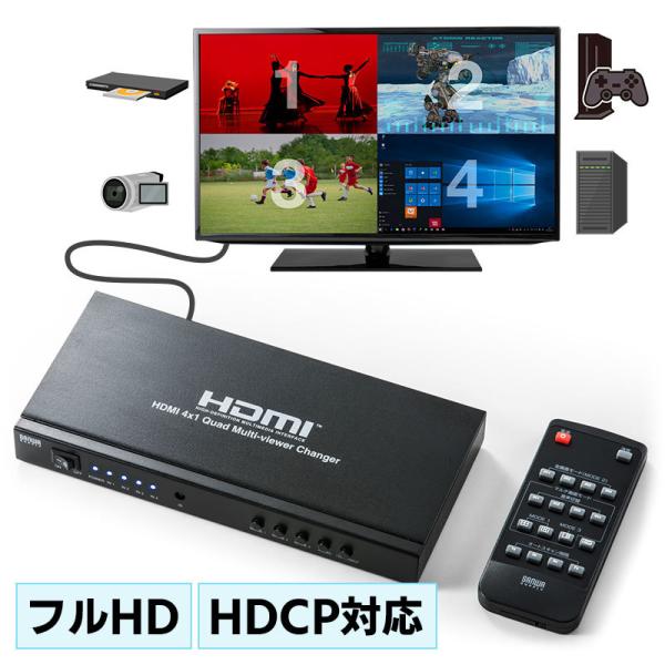 HDMI切替器 画面分割 4入力1出力 4画面分割 マルチビューワー フルHD対応 オートスキャン機...