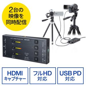 HDMIキャプチャー 2入力 2台映像同時配信 音声出力 USBPD60W対応 WINDOWS MAC EZ41-CVHDUVC5｜esupply