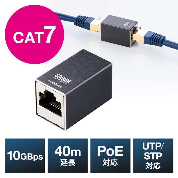 LAN中継アダプタ RJ-45中継アダプタ CAT7対応 10Gbps PoE/PoE+/PoE++...