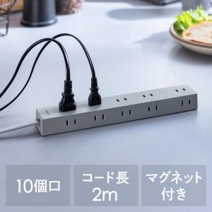 電源タップ 10個口 2m 強力マグネット シャッター付 2P グレー NATULLY ナチュリー EZ7-TAP079GY｜esupply