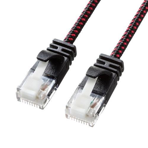LANケーブル 5m カテゴリ6A つめ折れ防止 細径メッシュ ブラック＆レッド KB-T6AME-...