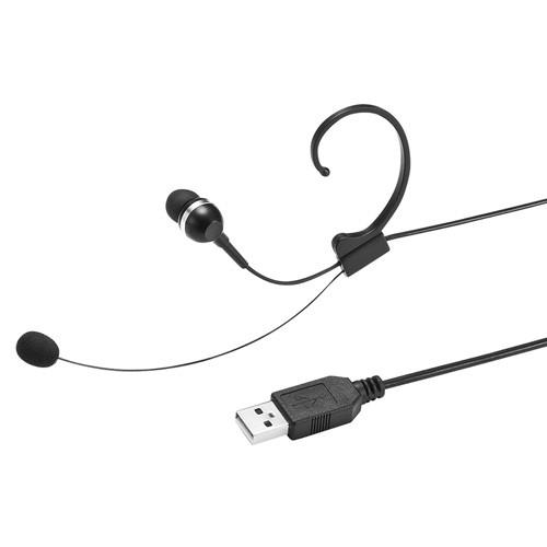 USBヘッドセット 片耳タイプ 耳掛け 軽量 極細マイクアーム MM-HSU04BK サンワサプライ