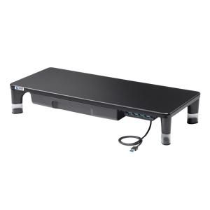 モニター台 机上台 幅59cm 引き出し USBハブ USB A×4 高さ2段階調整 モニター下収納 A4収納対応 ブラック MR-LC806BK サンワサプライ｜イーサプライ ヤフー店