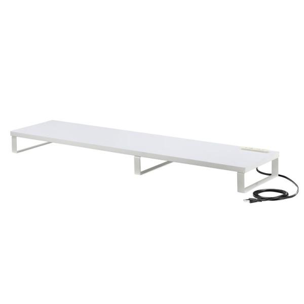 モニター台 ACコンセント付き 幅100cm 奥行き24cm 木製 モニター下収納 机上台 ホワイト...