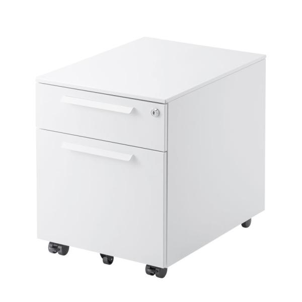 キャビネット 引き出し2段 鍵付き キャスター付 ホワイト デスク下収納 ホワイト デスクワゴン S...