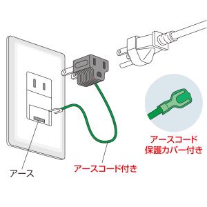 3極-2極変換プラグ アース線保護カバー付 ブ...の詳細画像2