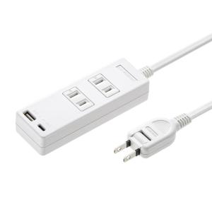 USB充電機能付きタップ Type-C搭載 2Pプラグ 2個口 Type-Cポート USB Aポート 2m TAP-B101UC-2W サンワサプライ｜esupply